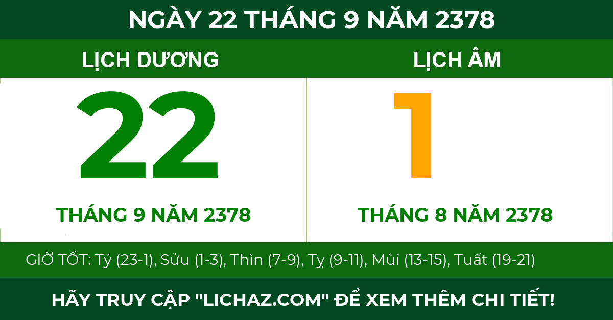 lịch âm ngày 22 tháng 9 năm 2378