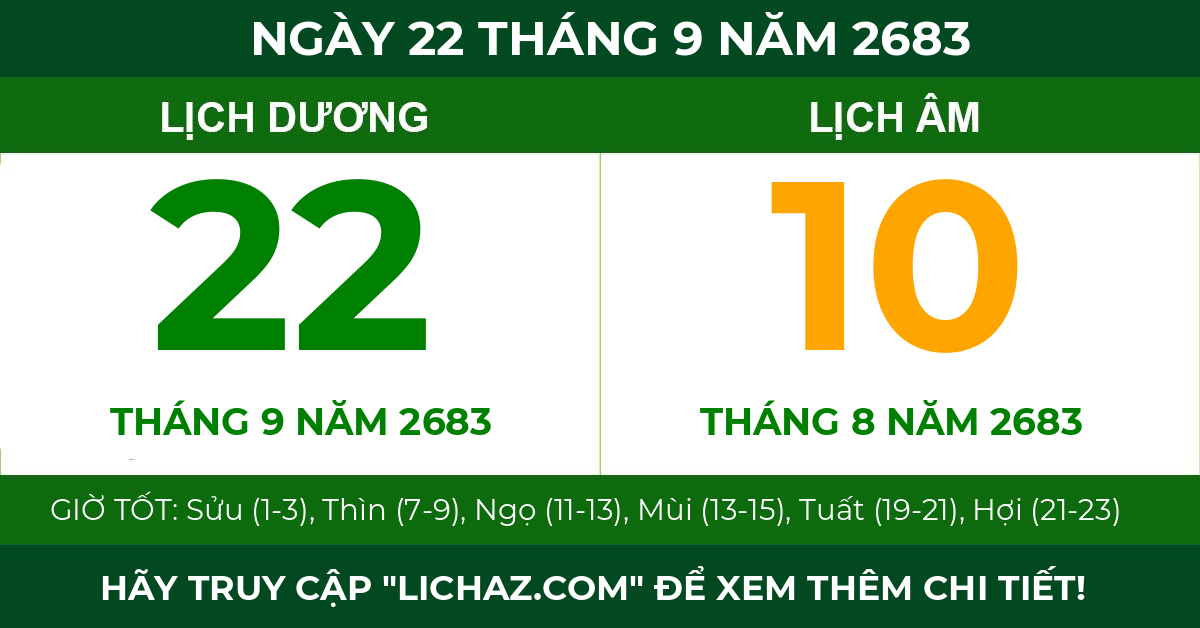 lịch âm ngày 22 tháng 9 năm 2683