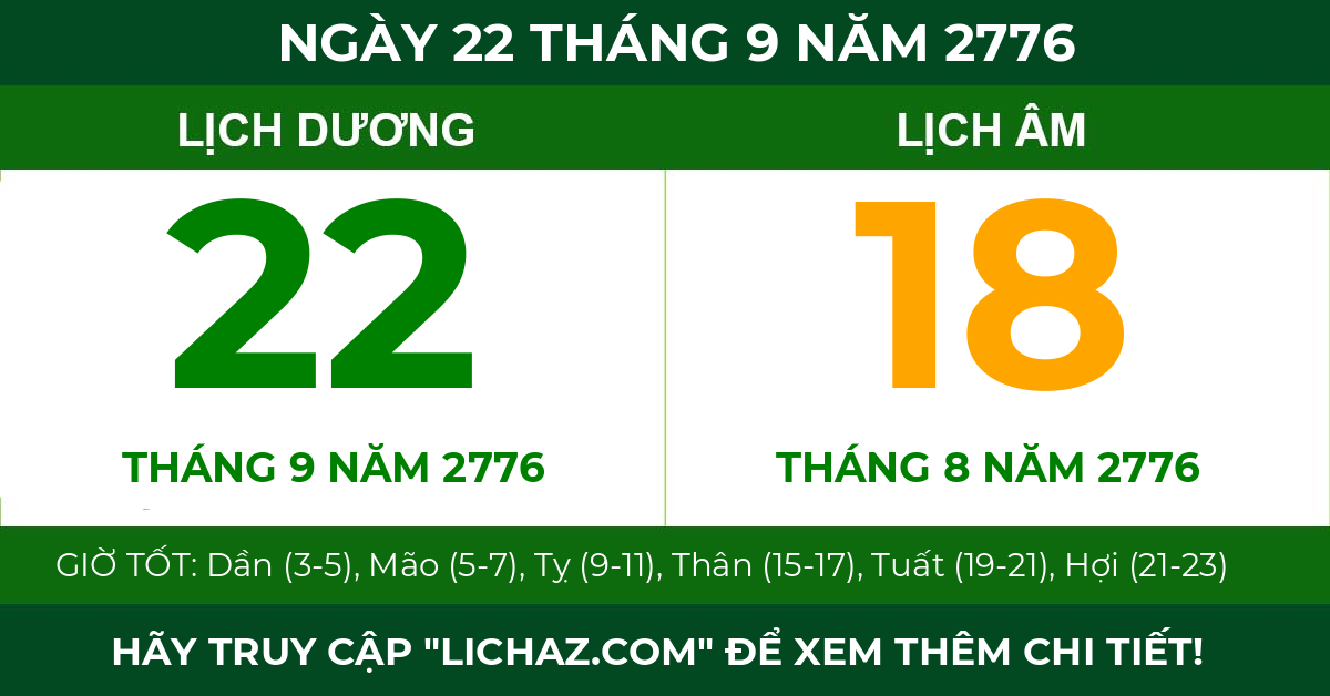 lịch âm ngày 22 tháng 9 năm 2776