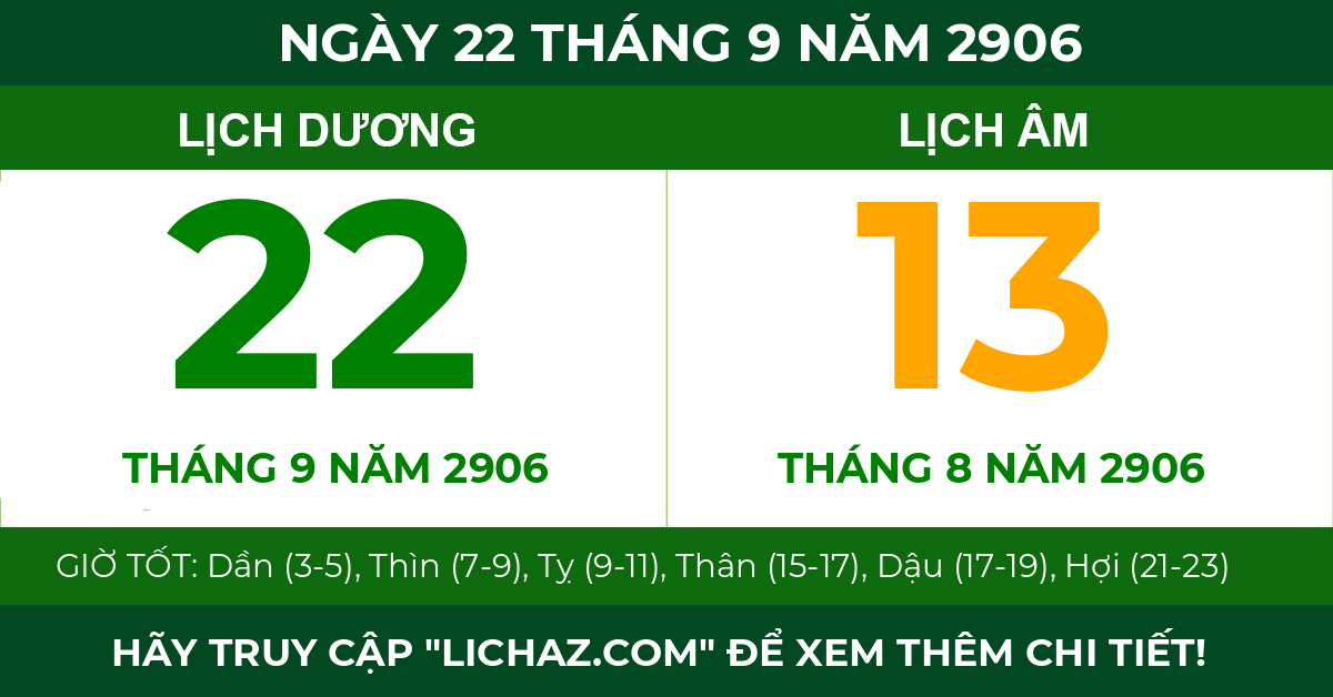 lịch âm ngày 22 tháng 9 năm 2906