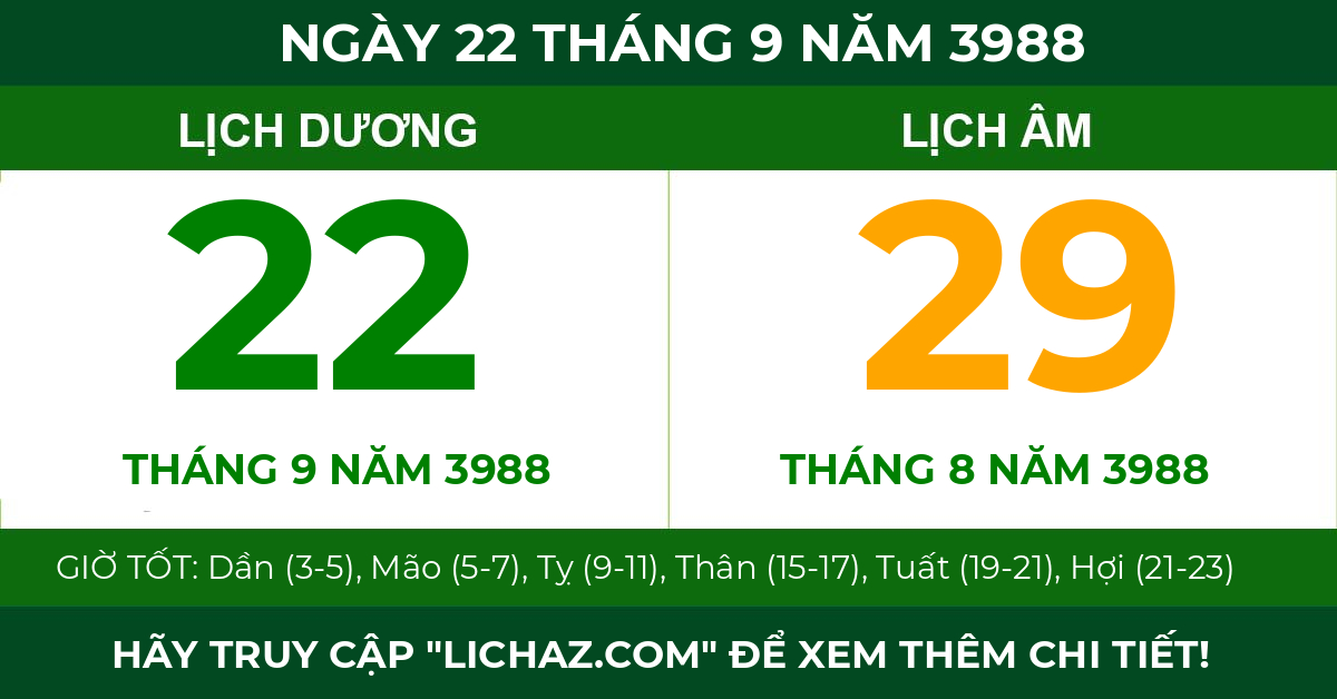 lịch âm ngày 22 tháng 9 năm 3988