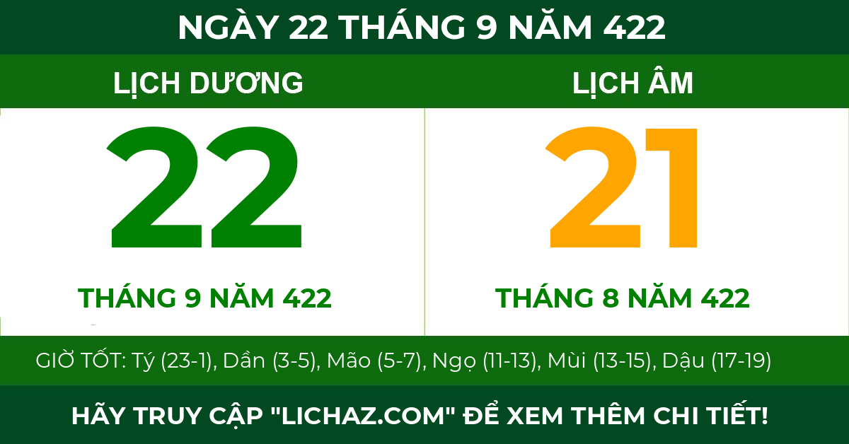 lịch âm ngày 22 tháng 9 năm 422