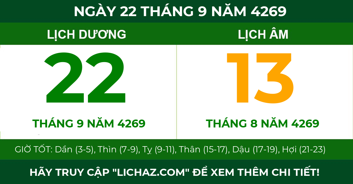 lịch âm ngày 22 tháng 9 năm 4269