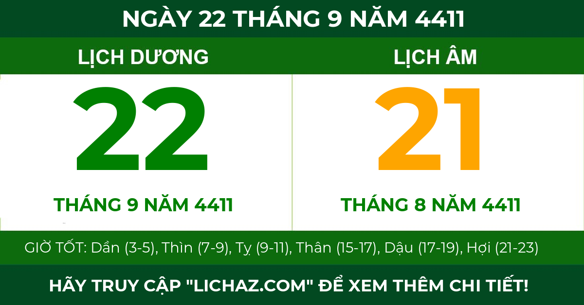lịch âm ngày 22 tháng 9 năm 4411