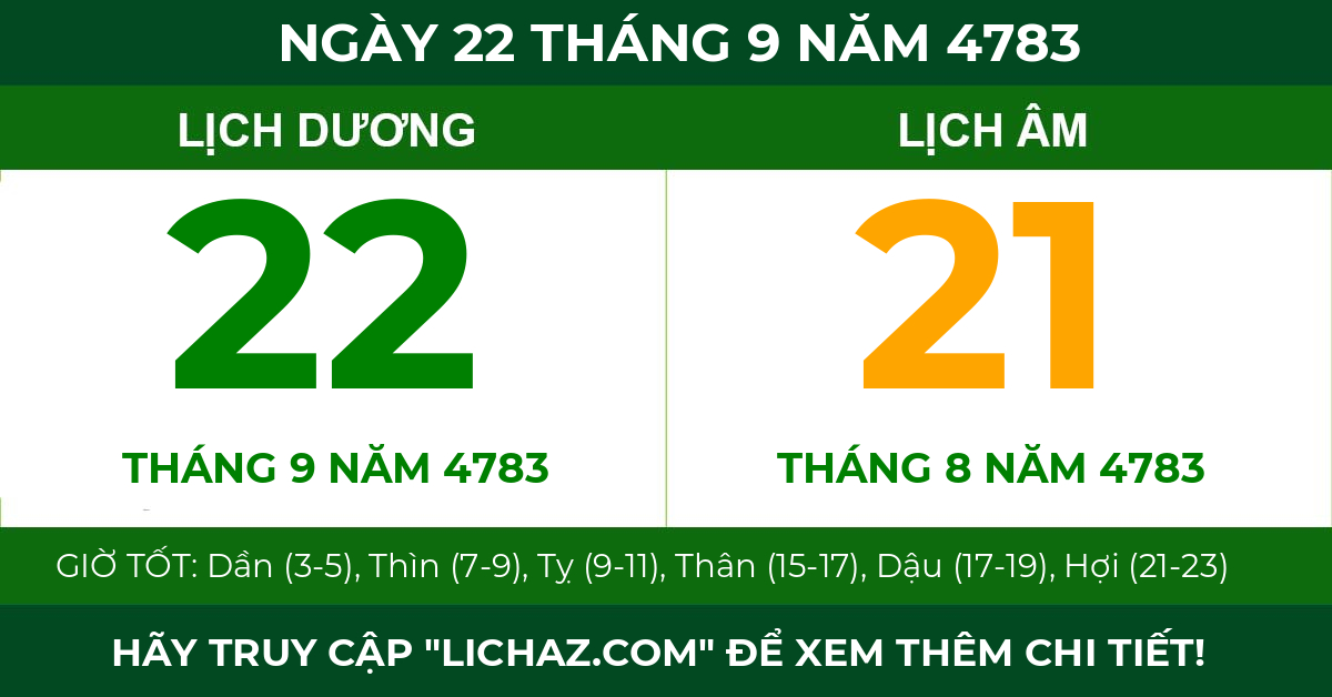lịch âm ngày 22 tháng 9 năm 4783