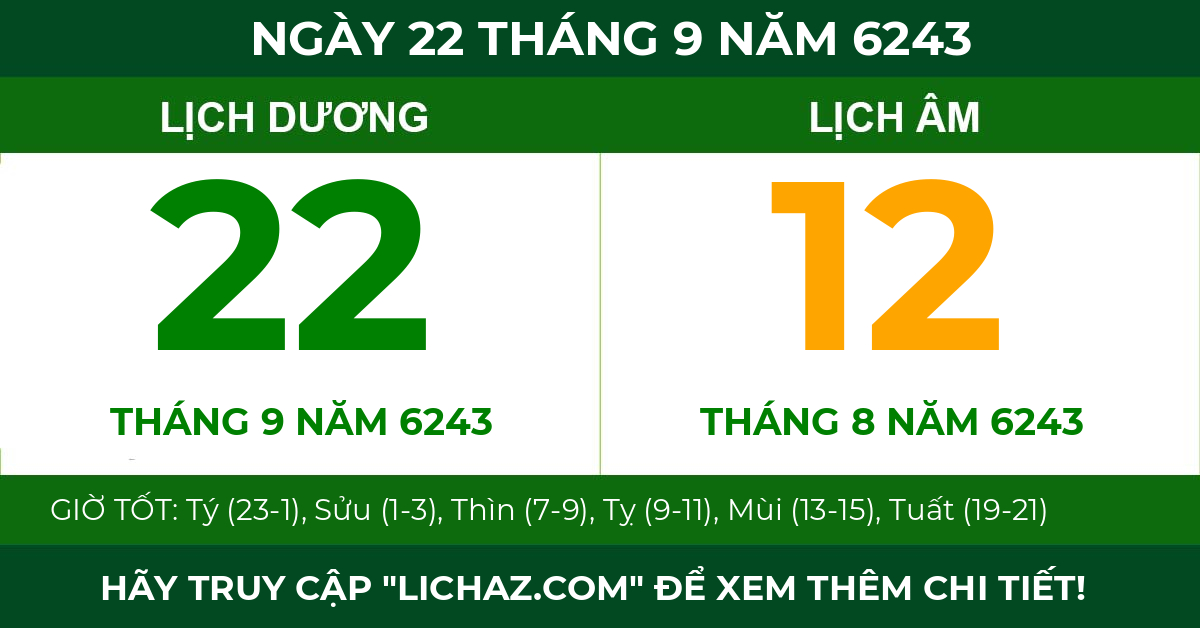 lịch âm ngày 22 tháng 9 năm 6243