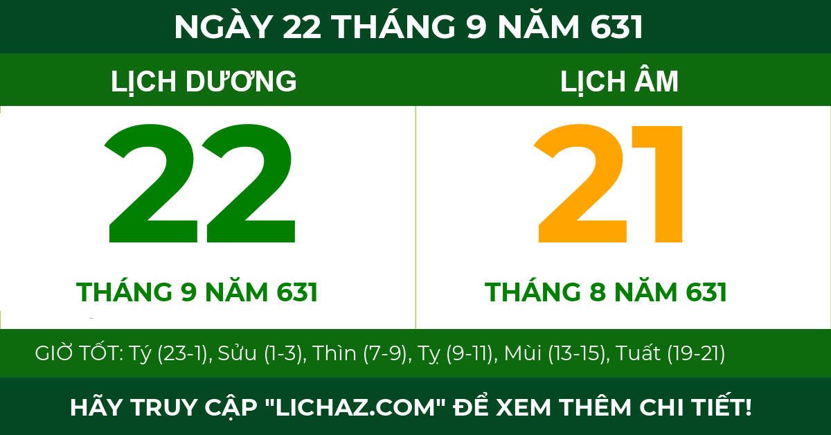 lịch âm ngày 22 tháng 9 năm 631