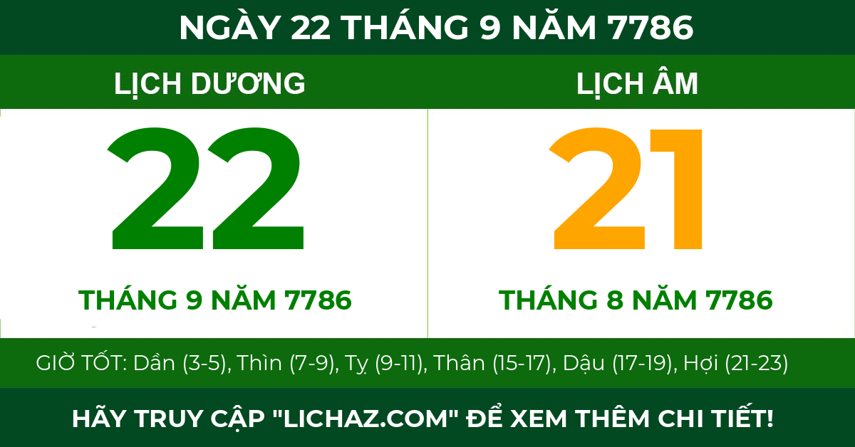 lịch âm ngày 22 tháng 9 năm 7786
