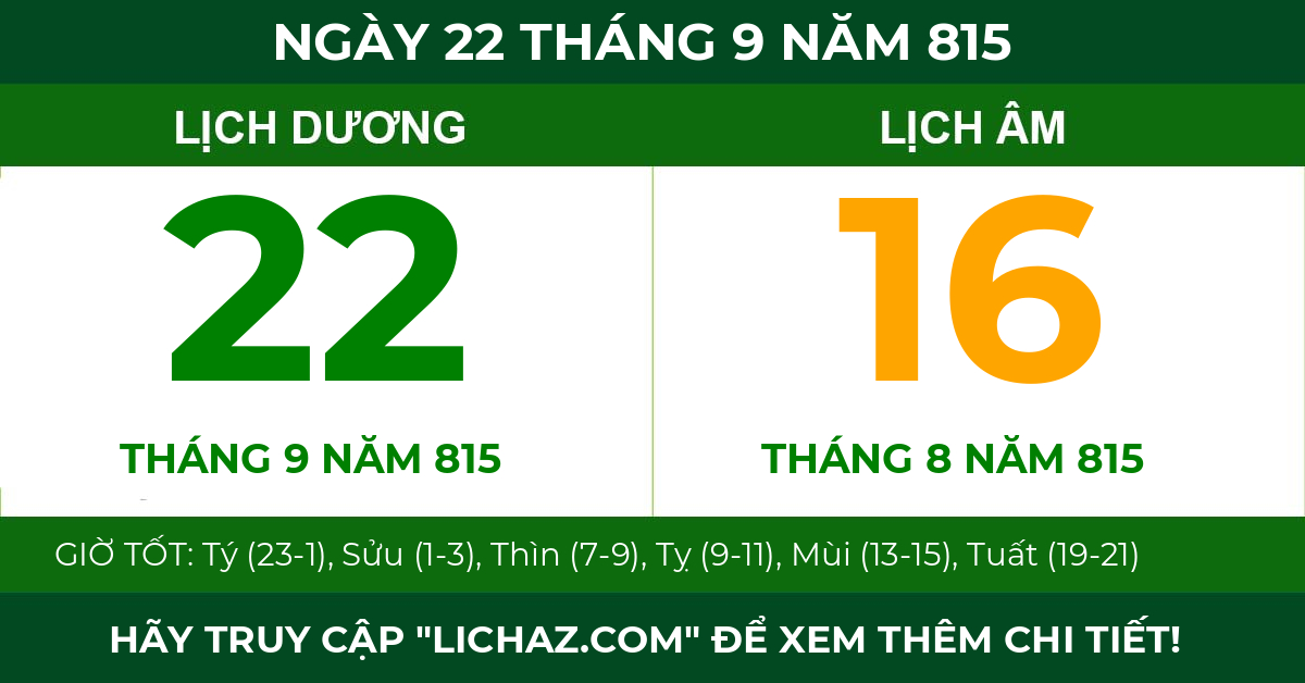 lịch âm ngày 22 tháng 9 năm 815