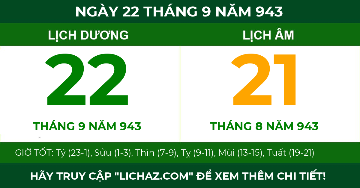 lịch âm ngày 22 tháng 9 năm 943