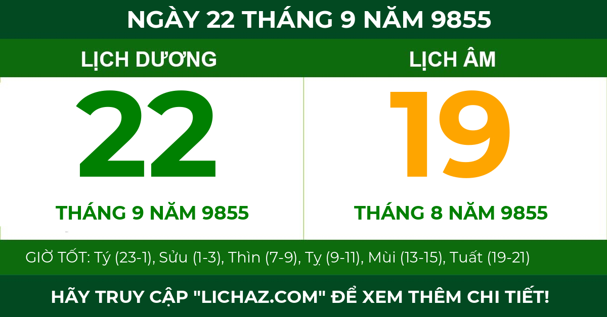 lịch âm ngày 22 tháng 9 năm 9855