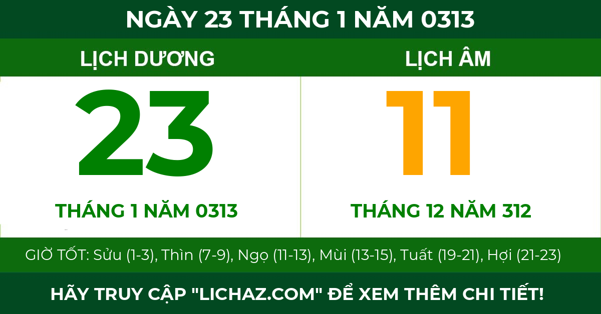 lịch âm ngày 23 tháng 1 năm 0313