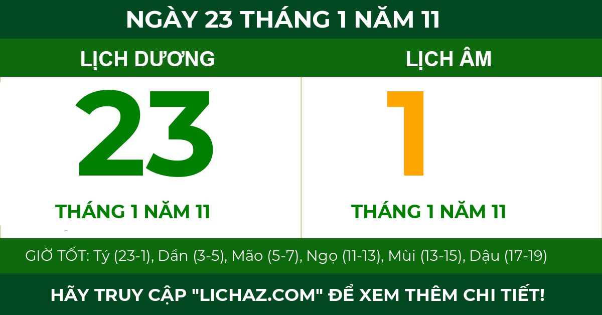 lịch âm ngày 23 tháng 1 năm 11