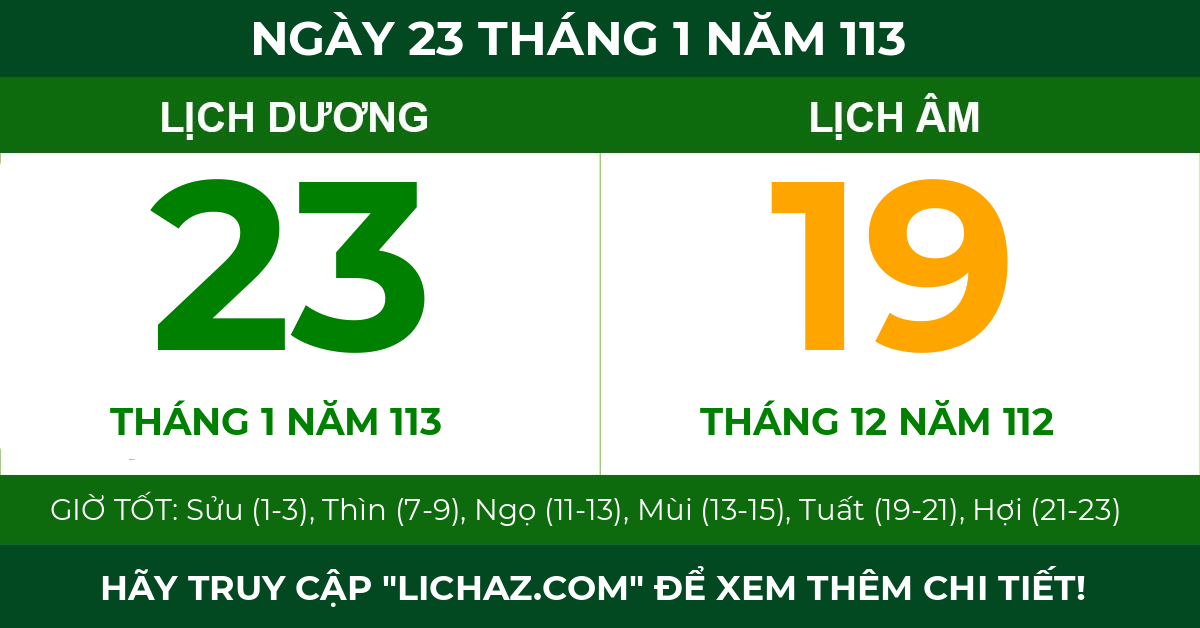 lịch âm ngày 23 tháng 1 năm 113