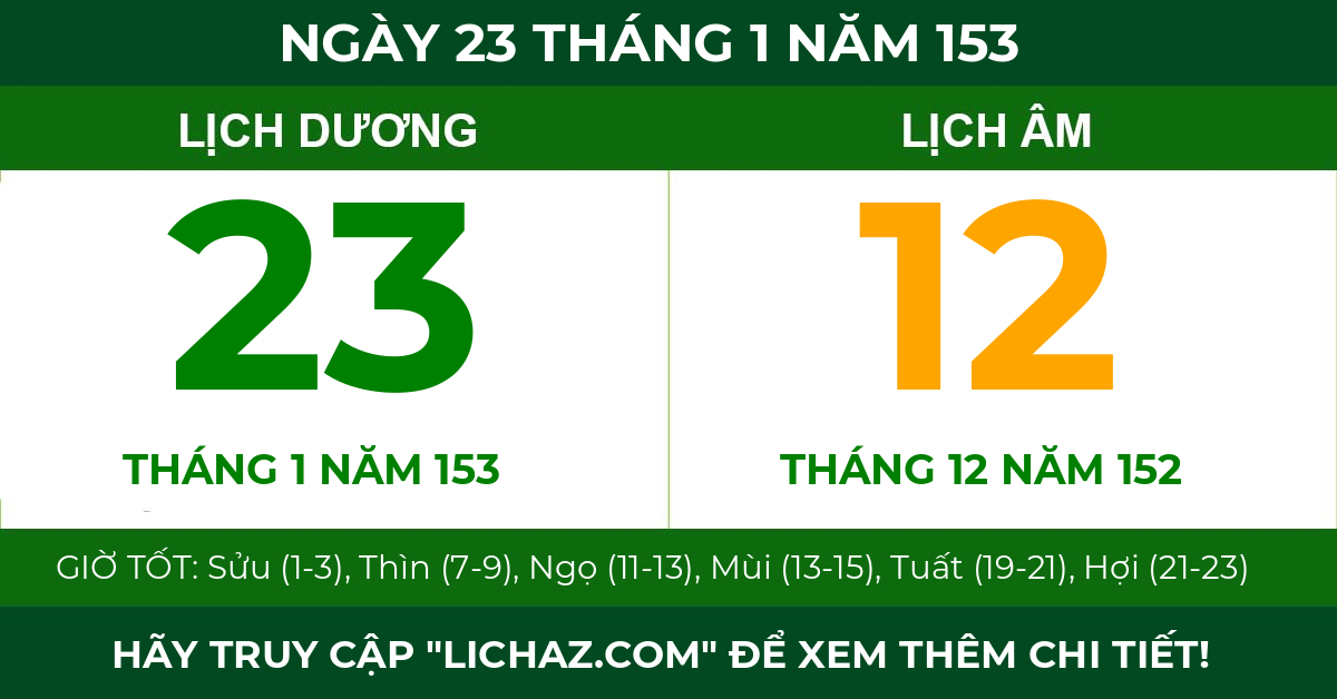 lịch âm ngày 23 tháng 1 năm 153