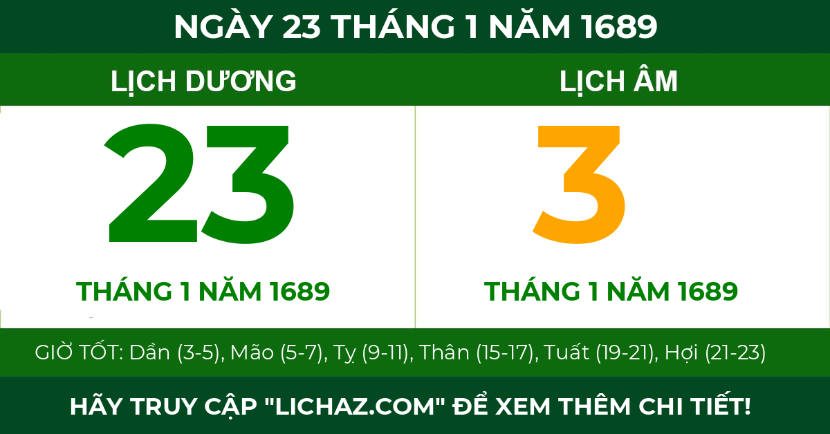 lịch âm ngày 23 tháng 1 năm 1689