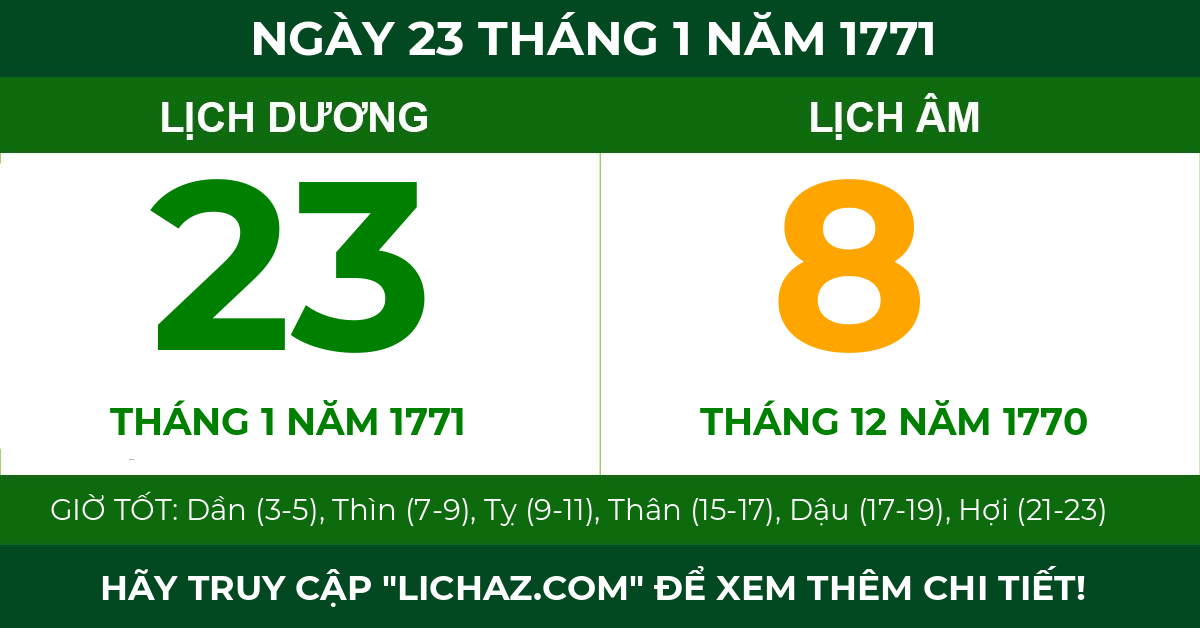 lịch âm ngày 23 tháng 1 năm 1771