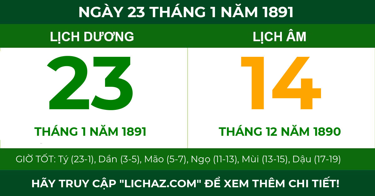 lịch âm ngày 23 tháng 1 năm 1891