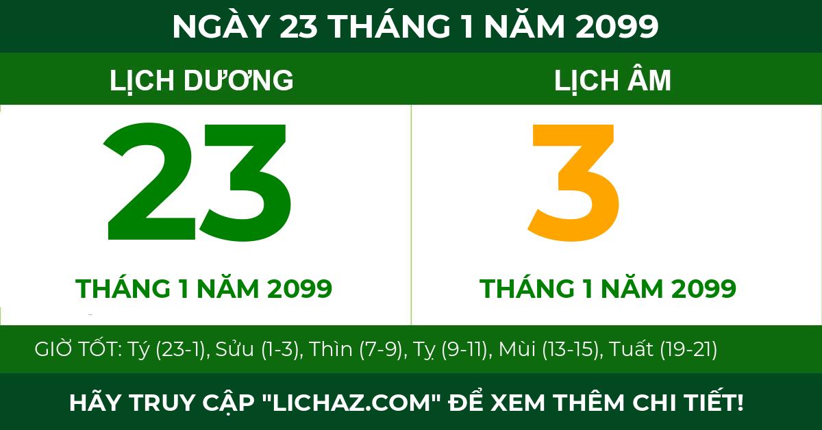 lịch âm ngày 23 tháng 1 năm 2099