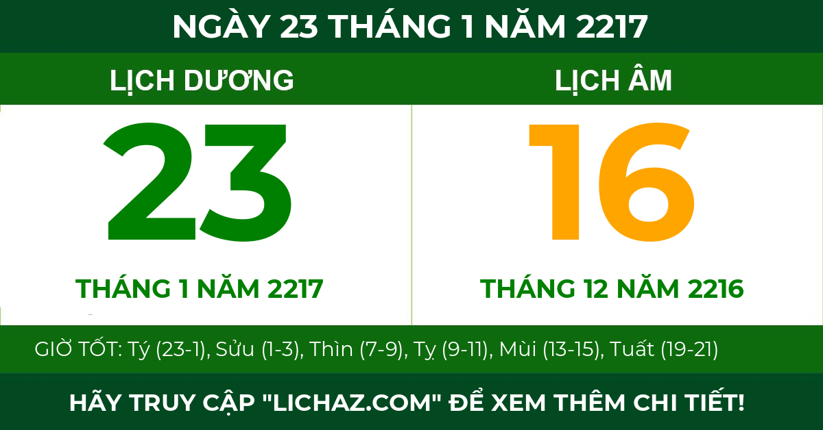 lịch âm ngày 23 tháng 1 năm 2217