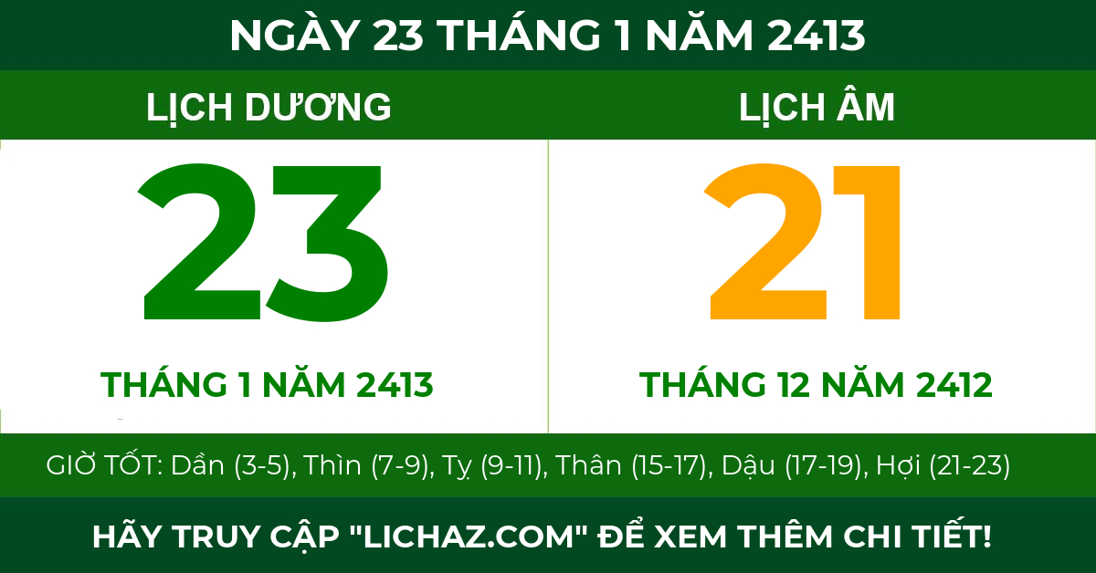 lịch âm ngày 23 tháng 1 năm 2413