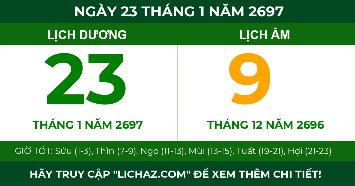 lịch âm ngày 23 tháng 1 năm 2697