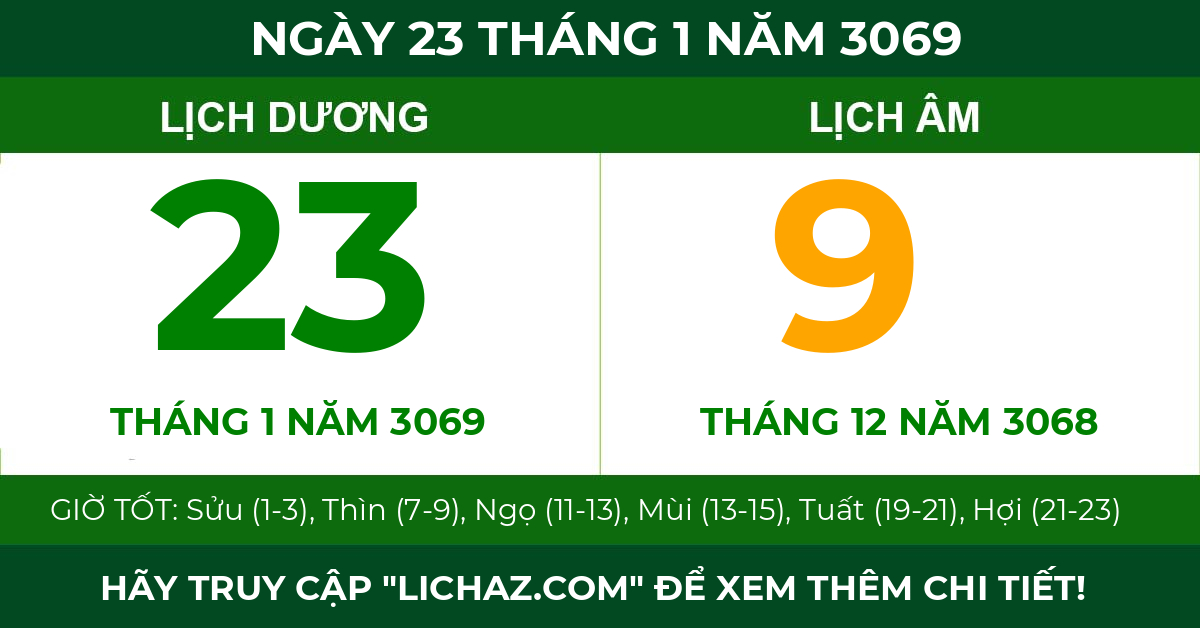 lịch âm ngày 23 tháng 1 năm 3069