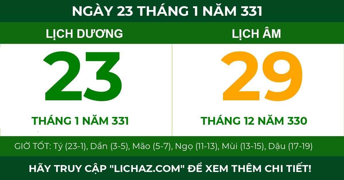 lịch âm ngày 23 tháng 1 năm 331