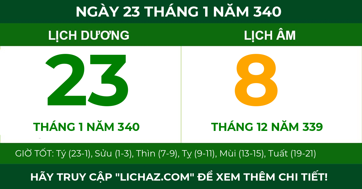 lịch âm ngày 23 tháng 1 năm 340