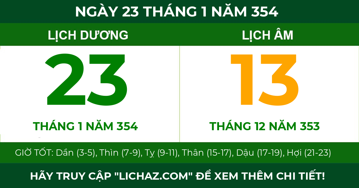 lịch âm ngày 23 tháng 1 năm 354
