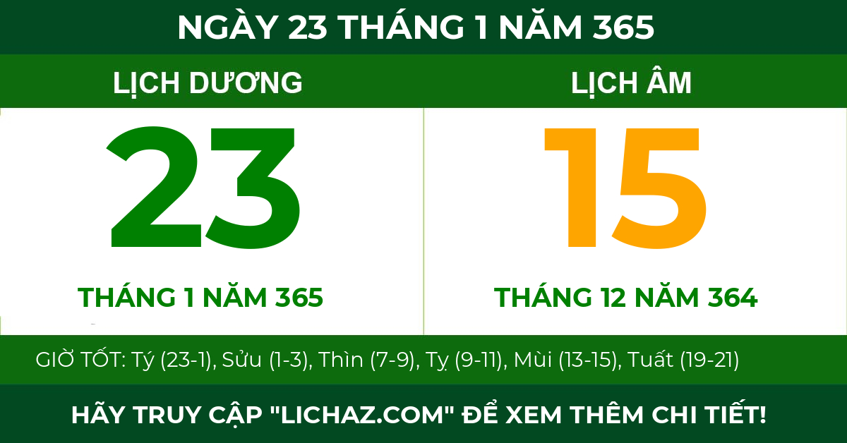 lịch âm ngày 23 tháng 1 năm 365