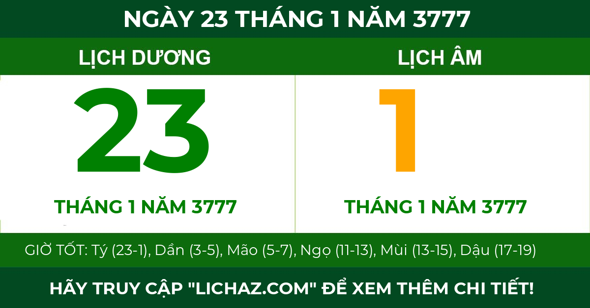 lịch âm ngày 23 tháng 1 năm 3777