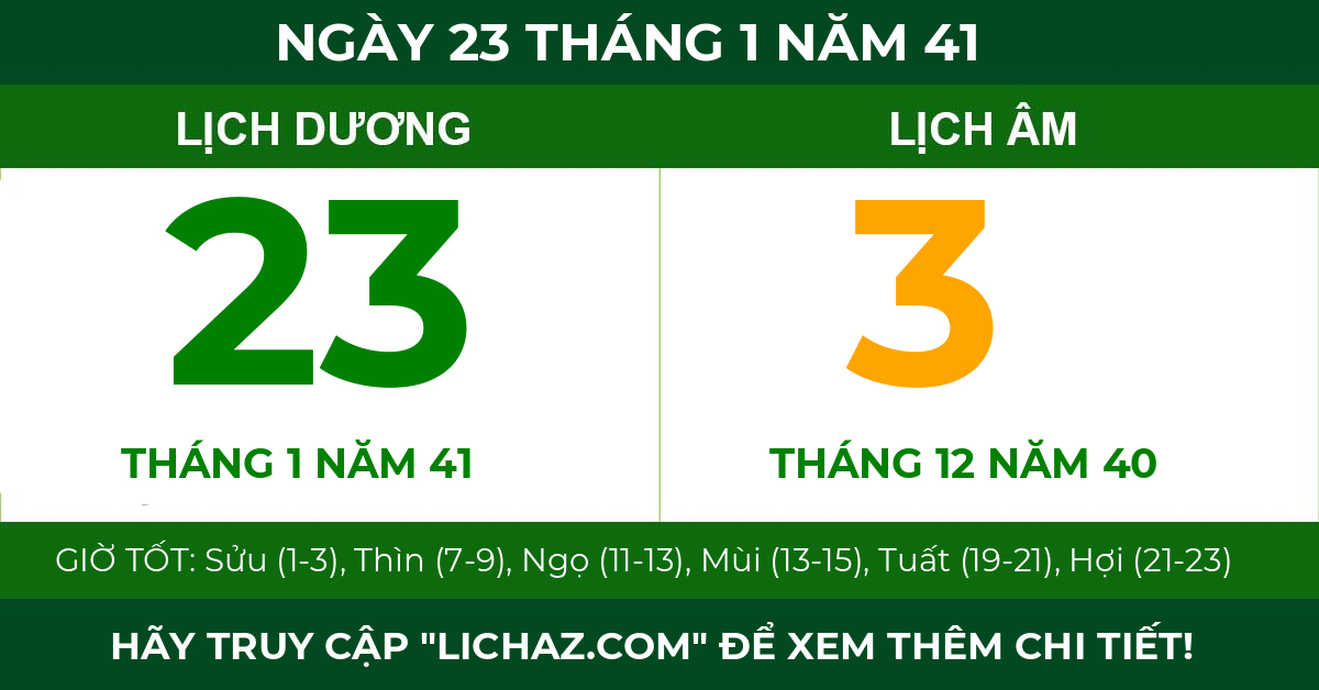 lịch âm ngày 23 tháng 1 năm 41
