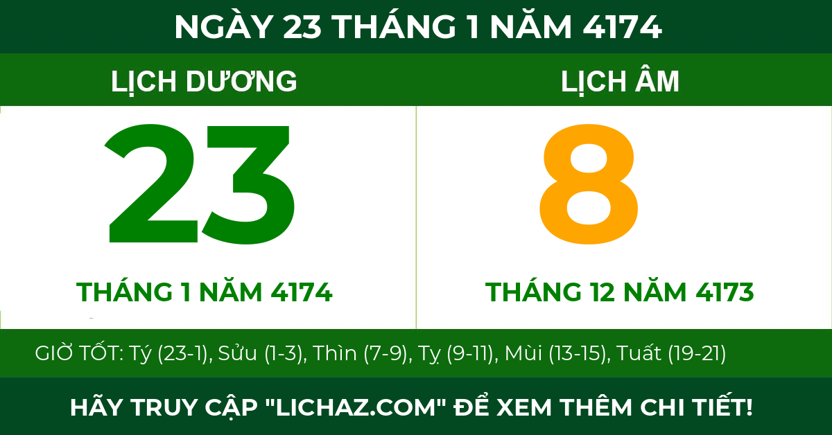 lịch âm ngày 23 tháng 1 năm 4174