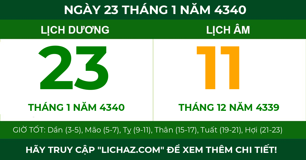 lịch âm ngày 23 tháng 1 năm 4340