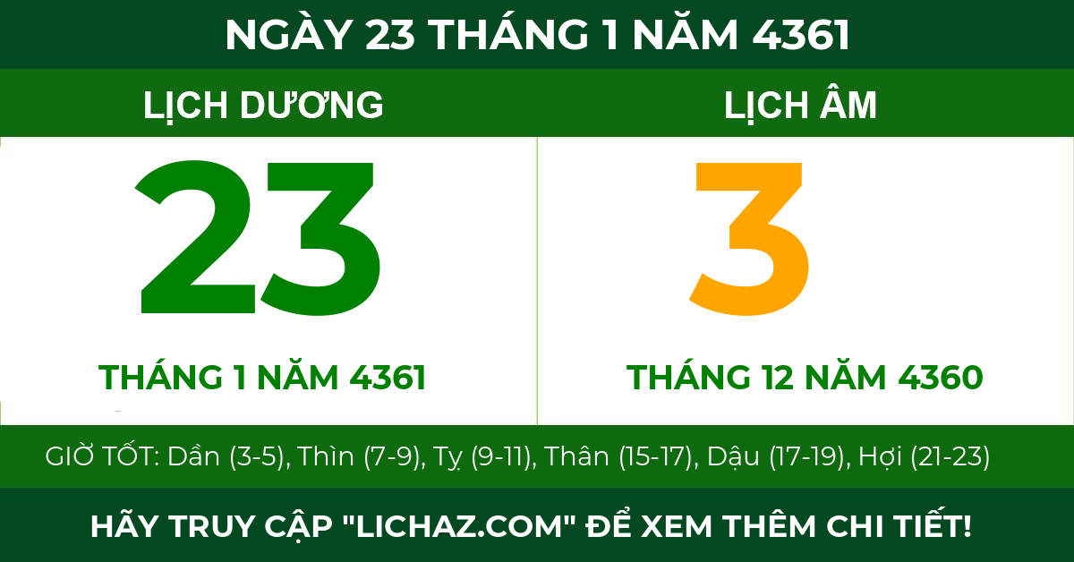 lịch âm ngày 23 tháng 1 năm 4361