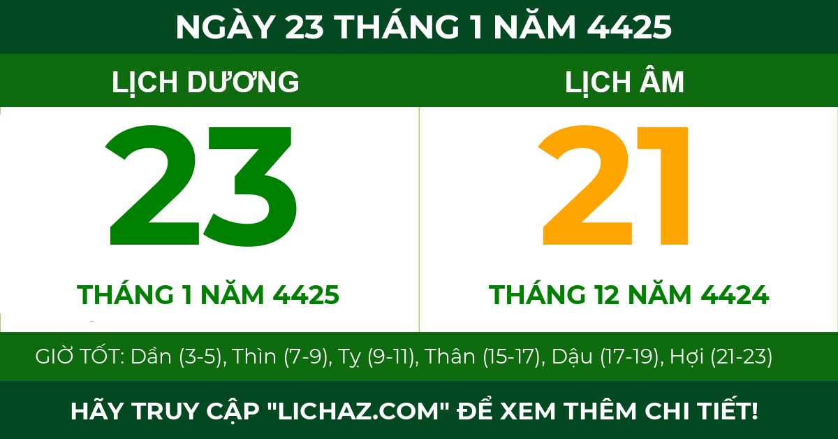 lịch âm ngày 23 tháng 1 năm 4425