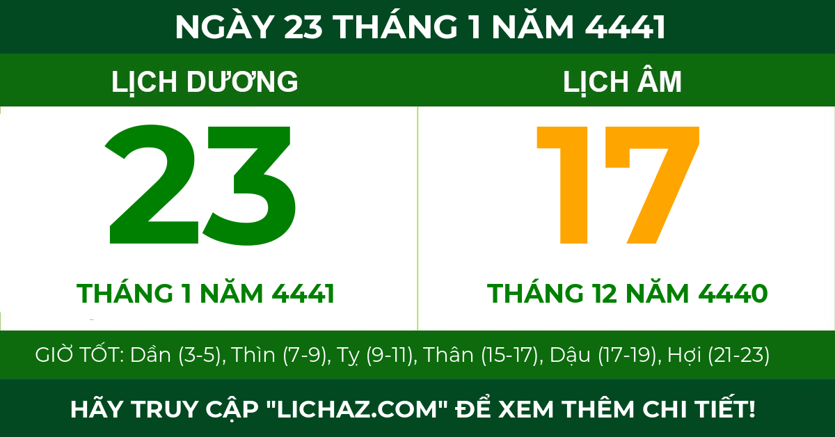 lịch âm ngày 23 tháng 1 năm 4441