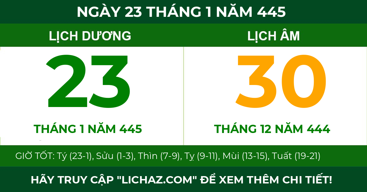 lịch âm ngày 23 tháng 1 năm 445