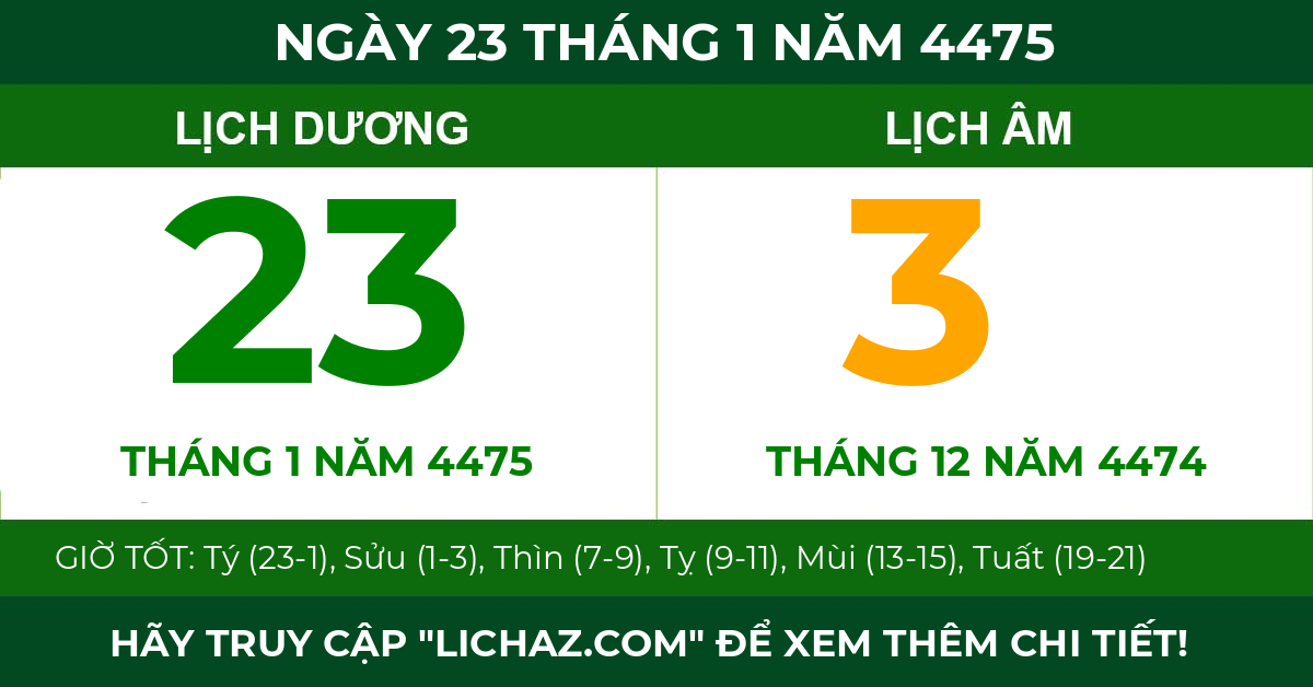 lịch âm ngày 23 tháng 1 năm 4475