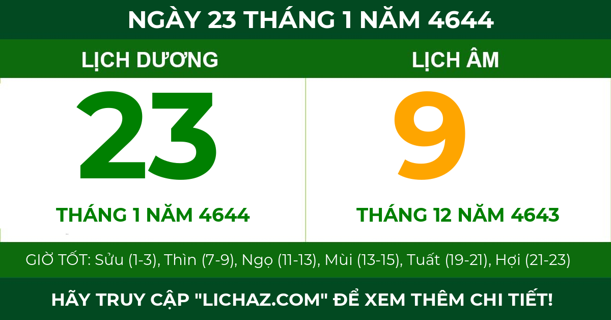 lịch âm ngày 23 tháng 1 năm 4644