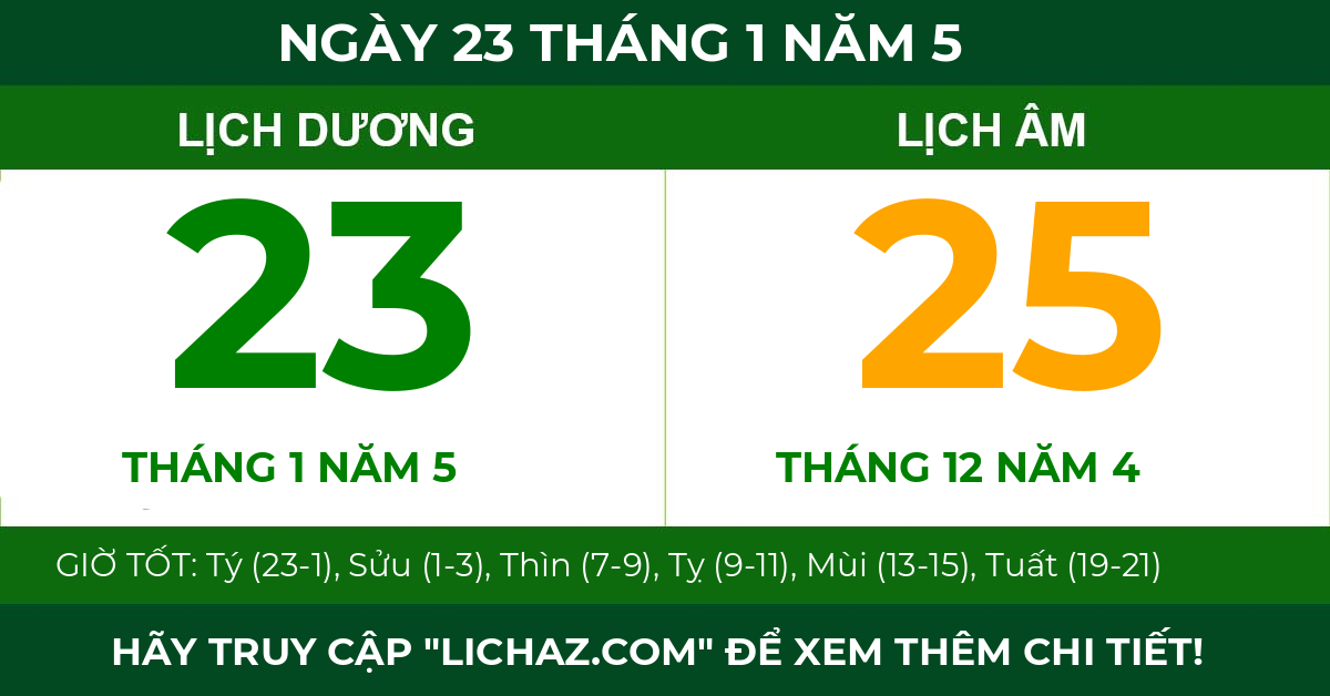 lịch âm ngày 23 tháng 1 năm 5