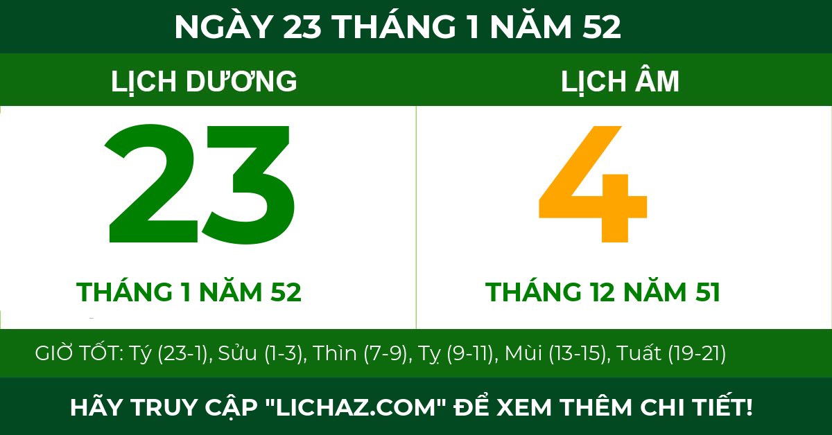 lịch âm ngày 23 tháng 1 năm 52