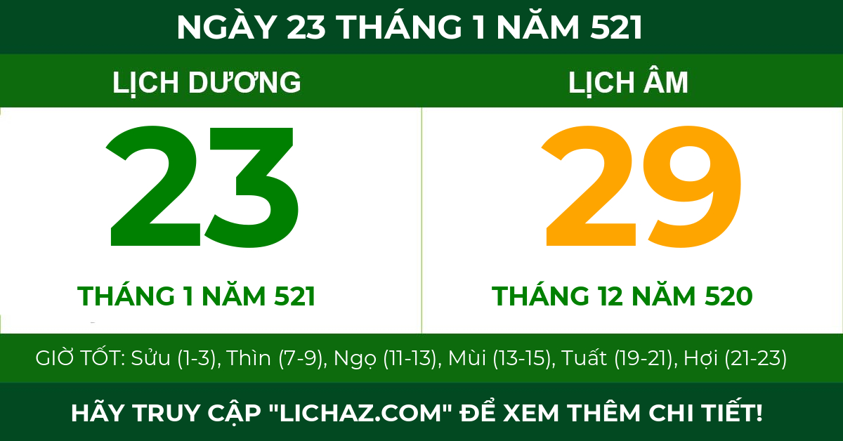 lịch âm ngày 23 tháng 1 năm 521