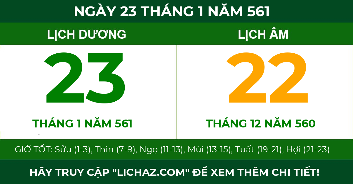 lịch âm ngày 23 tháng 1 năm 561