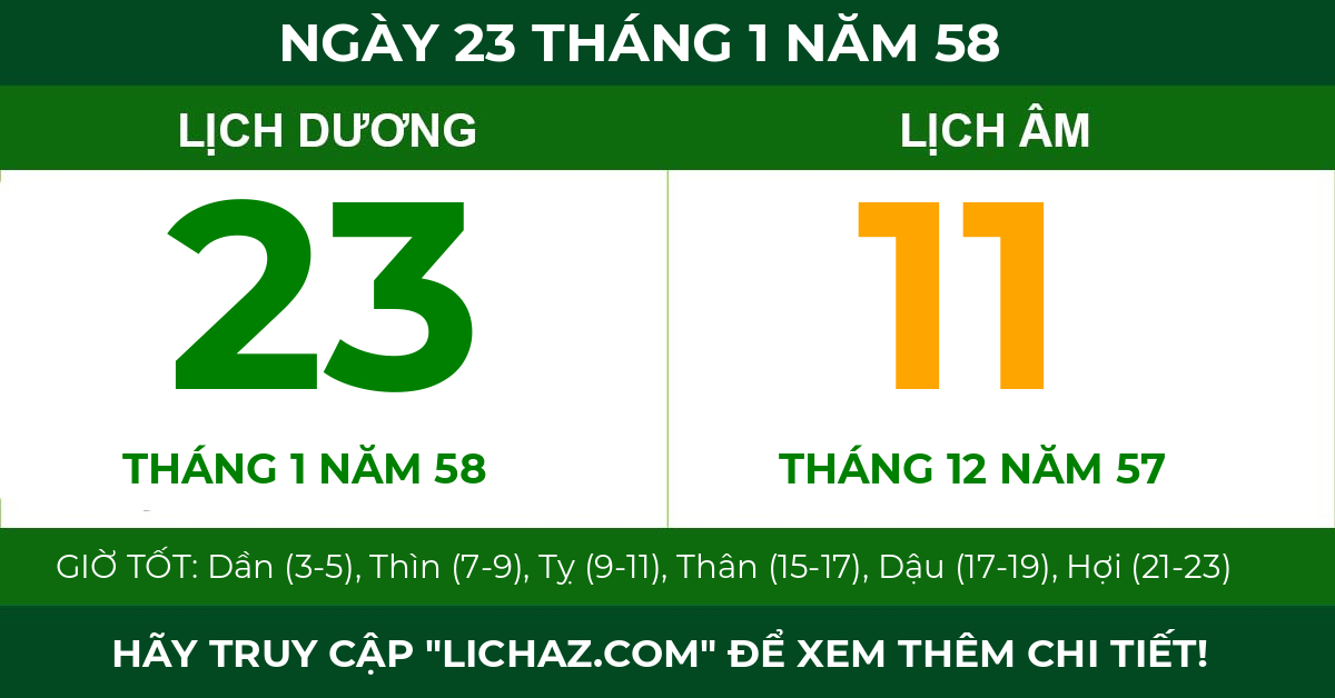 lịch âm ngày 23 tháng 1 năm 58