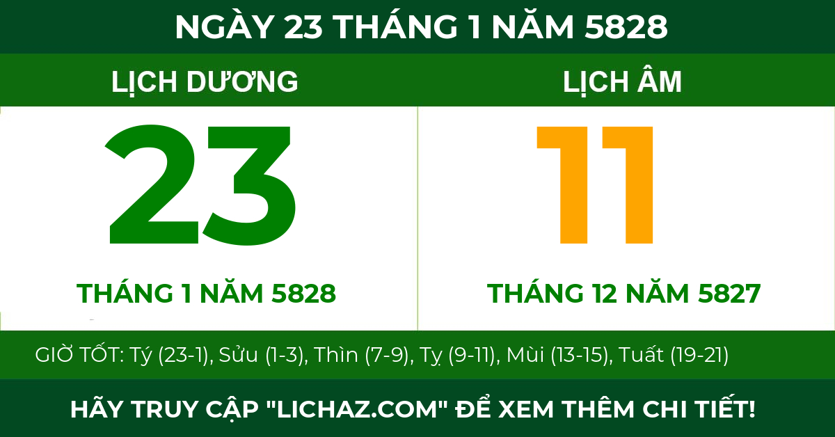 lịch âm ngày 23 tháng 1 năm 5828