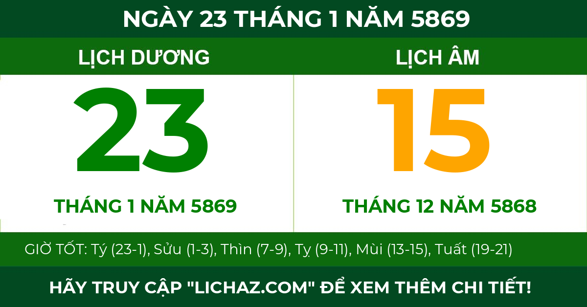 lịch âm ngày 23 tháng 1 năm 5869