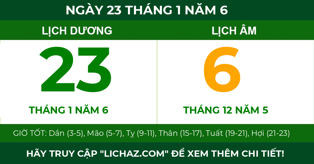 lịch âm ngày 23 tháng 1 năm 6