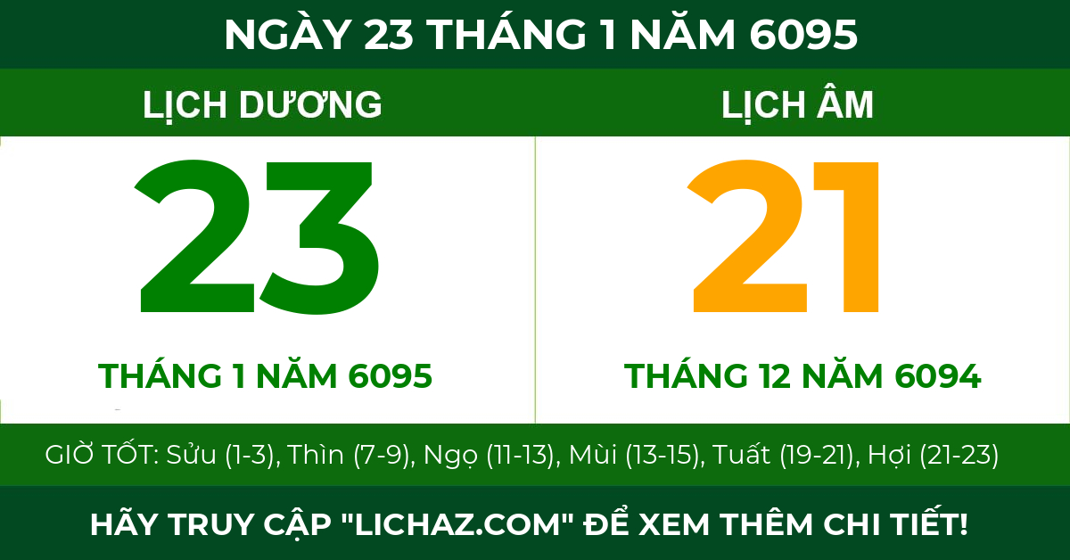 lịch âm ngày 23 tháng 1 năm 6095